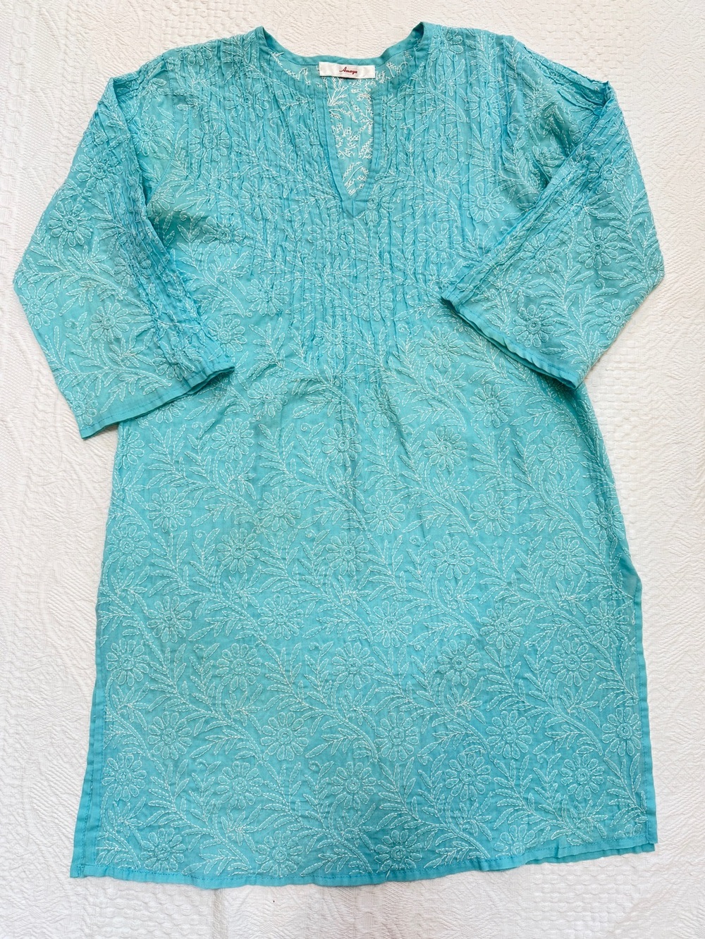 Amaya Embroidered Kurta Blue White Tunic Women’s Medium M
